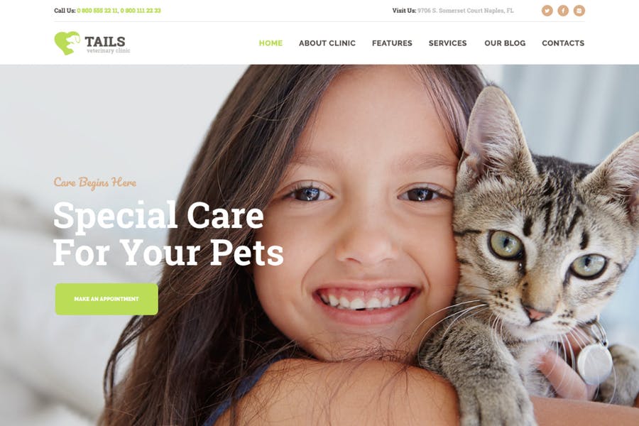 Tails- 兽医诊所，宠物护理和动物WP