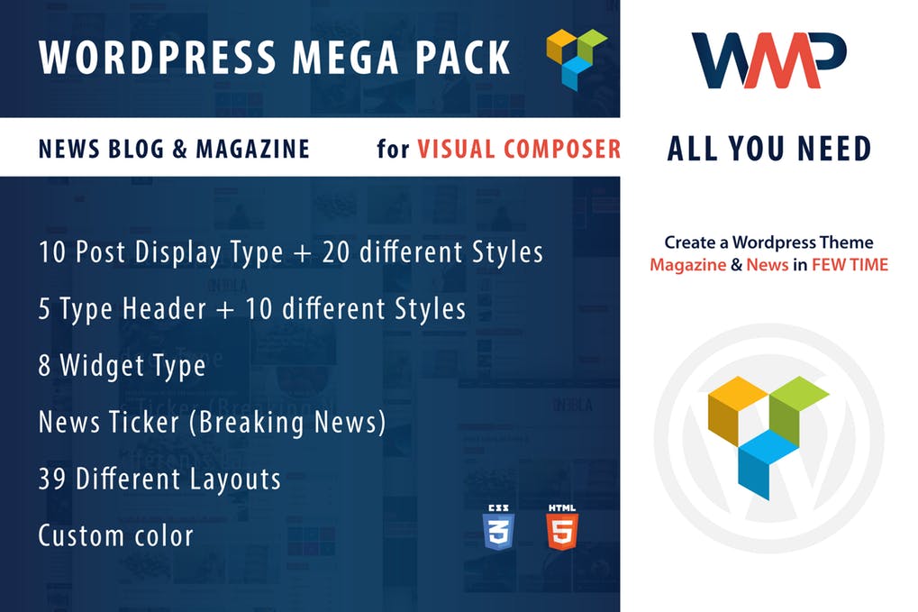 WordPress Mega Pack for Visual作曲家，新闻博客-WordPress插件