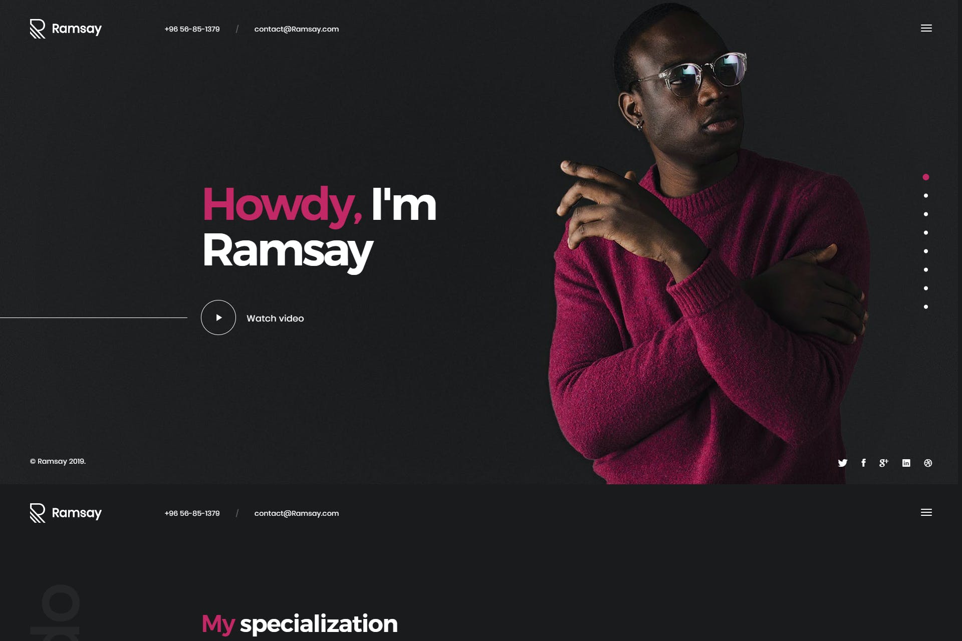 Ramsay-个人WordPress简历/简历主题 全屏滚动网站模板