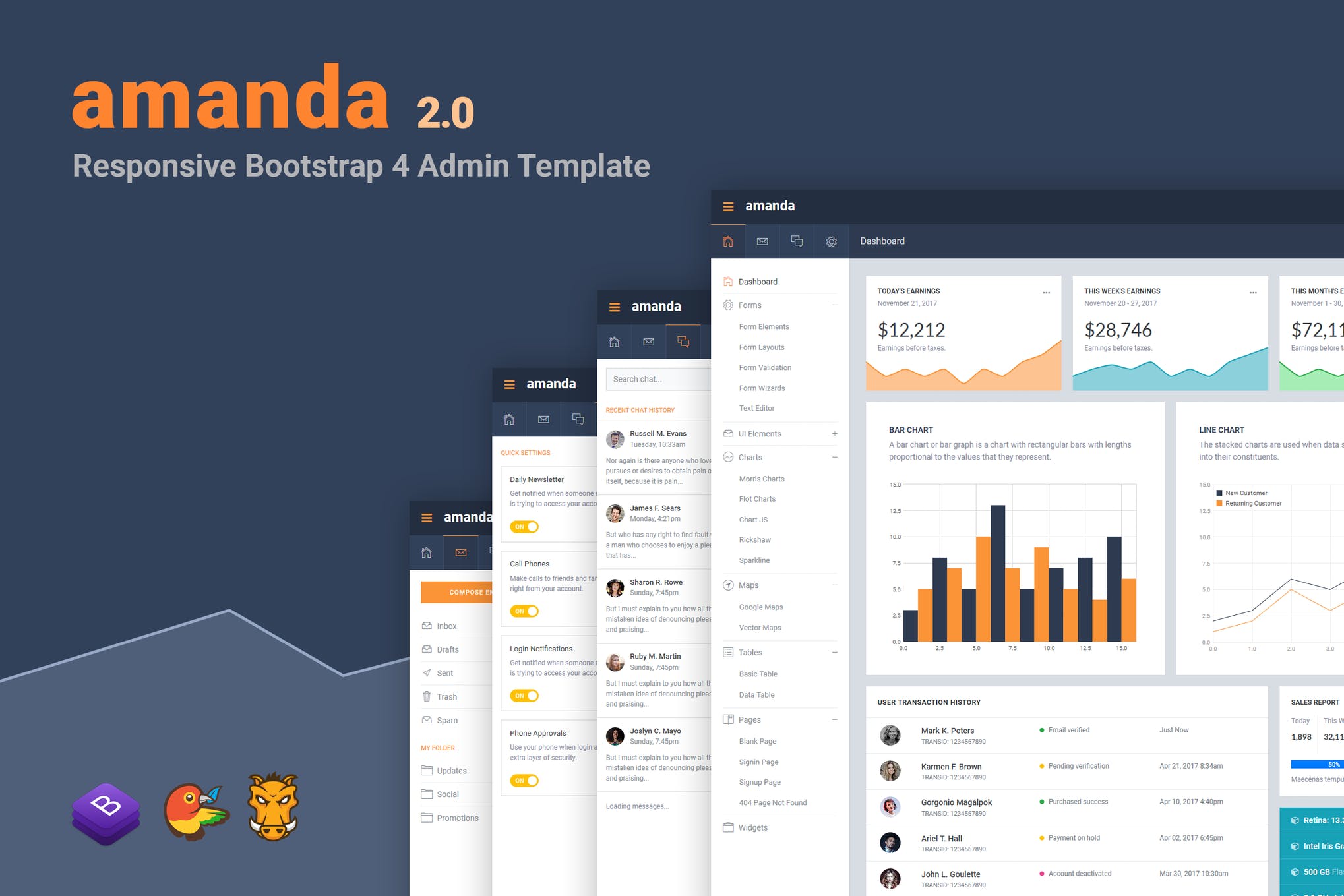 Amanda响应式Bootstrap 4管理模板