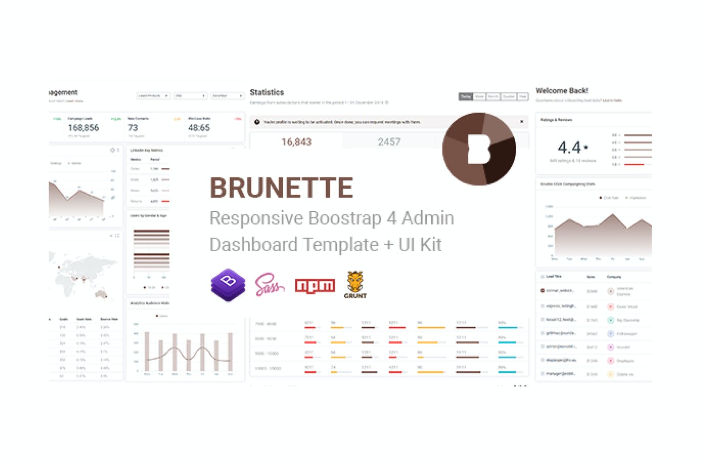 Brunnete-Bootstrap 4管理和功能强大的UI套件