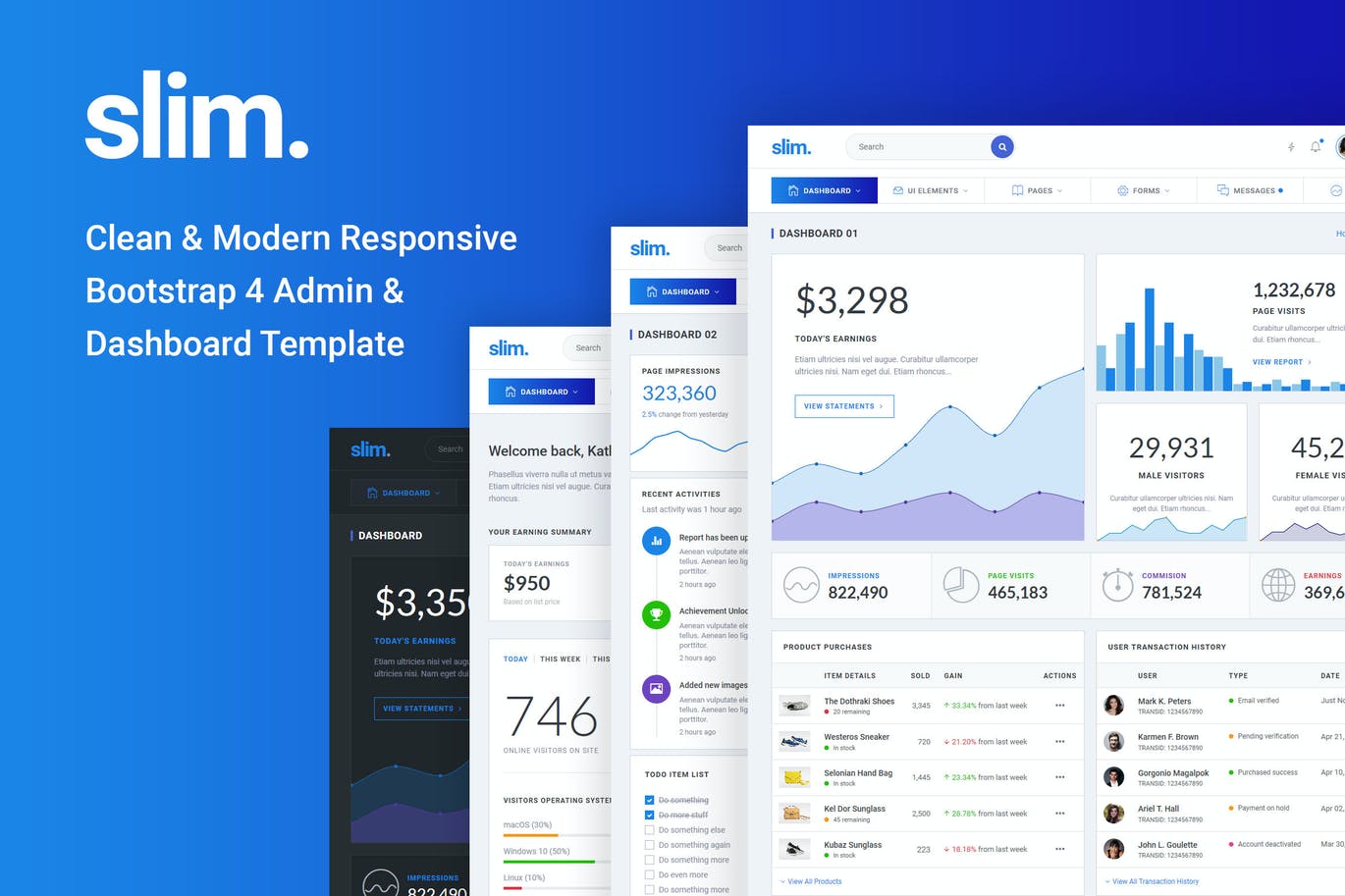 Slim Clean＆Modern Bootstrap 4管理和仪表板