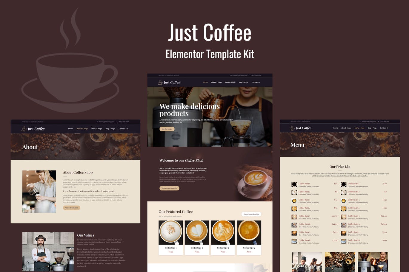 Justcoffee-咖啡厅和咖啡元素模板套件