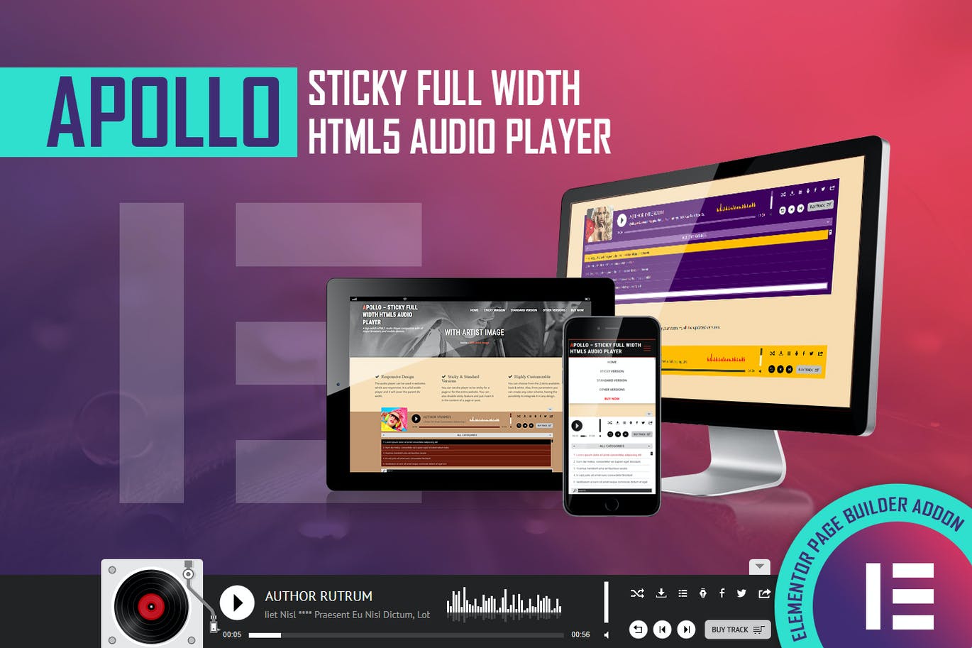 Apollo-HTML5音频播放器-Elementor小部件