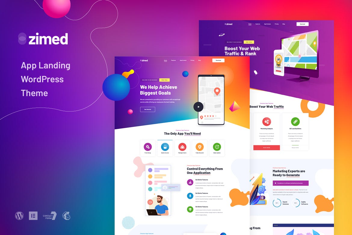 Zimed -应用程序登陆WordPress主题