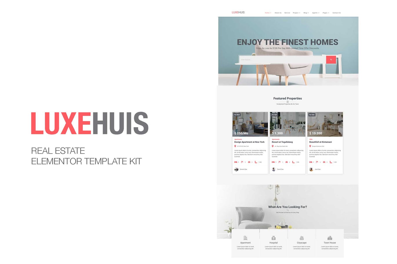 Luxehuis – 房地产Elementor Template Kit