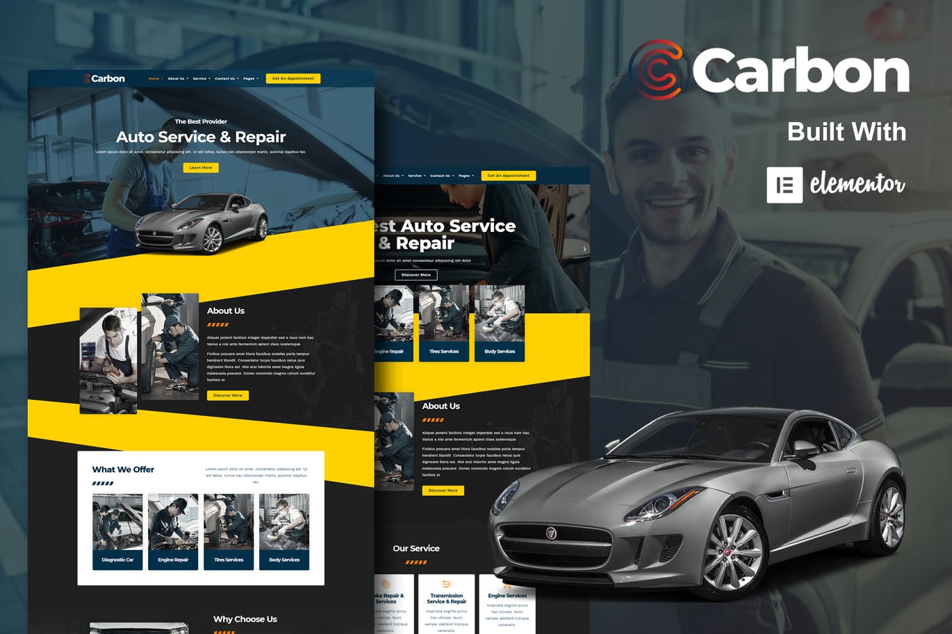 Carbon – 汽车服务Elementor模板工具包