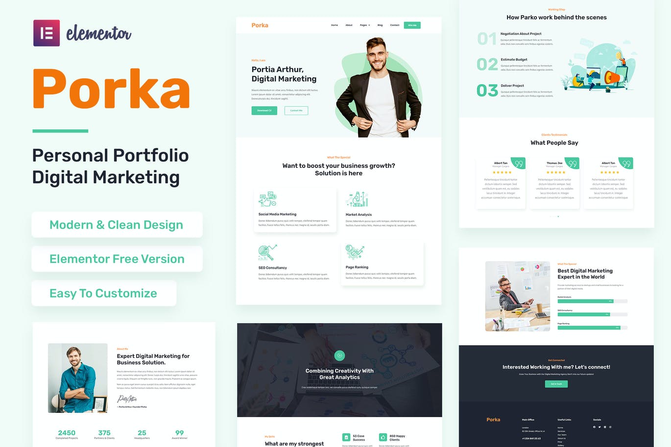 Porka – 数字营销个人投资组合Elementor模板工具包