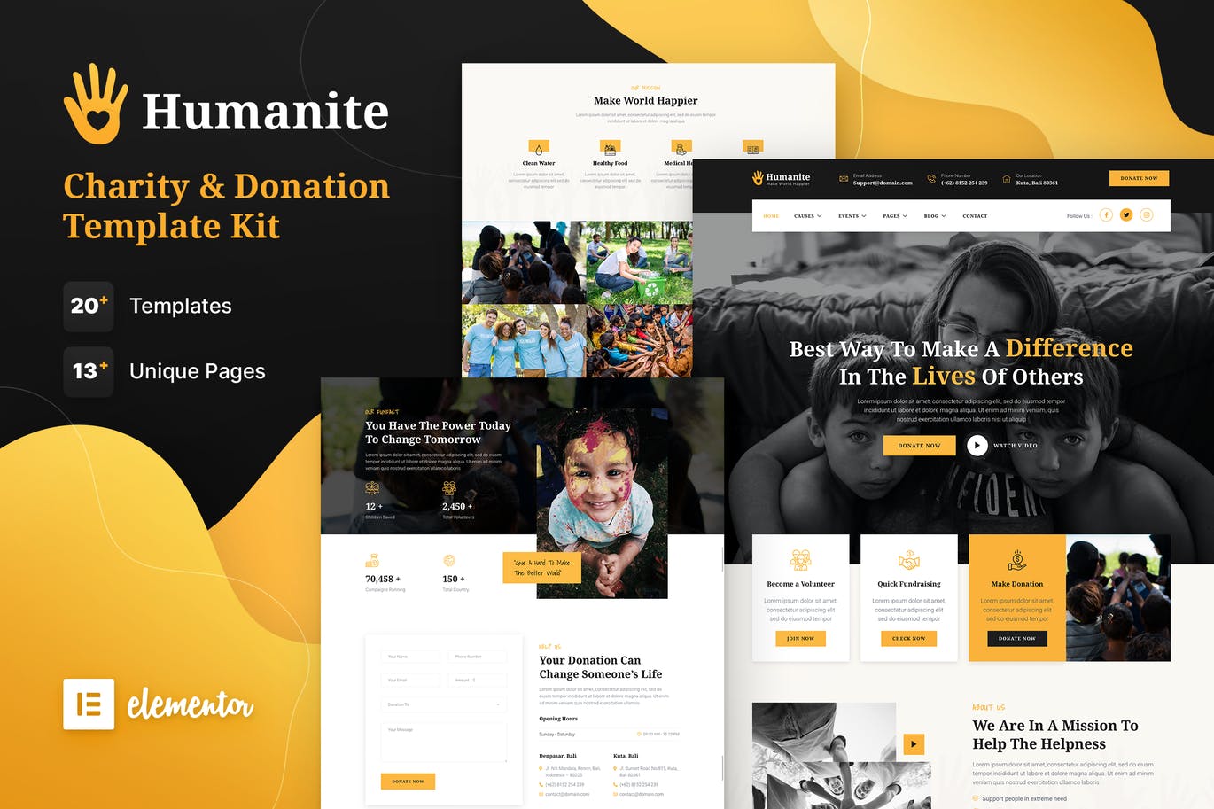 Humanite –慈善与捐赠Elementor Template Kit