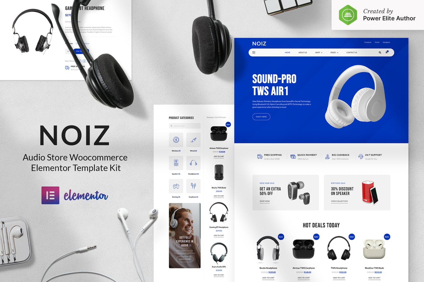 Noiz – 音频商店WooCommerce Elementor模板工具包