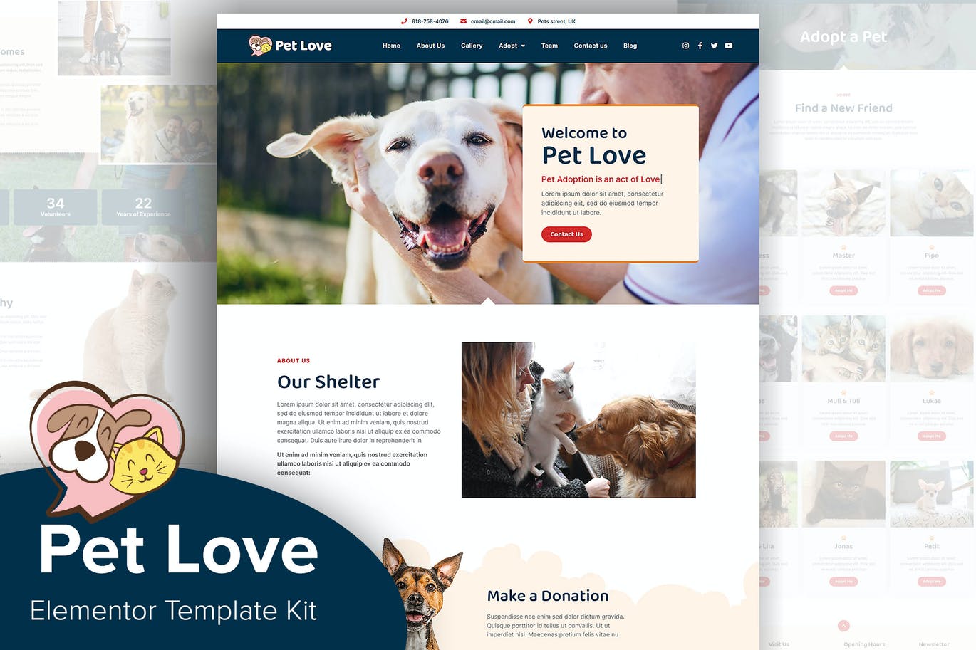 Pet Love – 动物收容所Elementor Template Kit