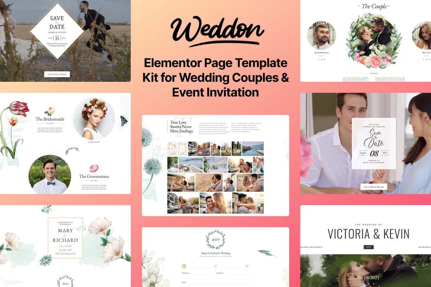 Weddon – 婚礼活动邀请Elementor Template Kit