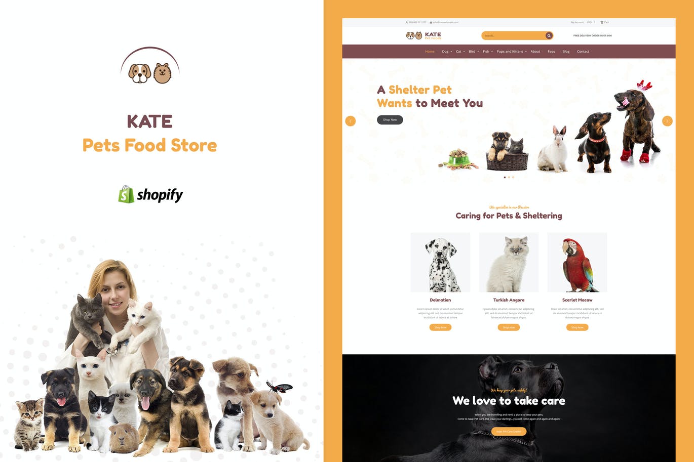 Kate – 狗和宠物食品商店Shopify主题