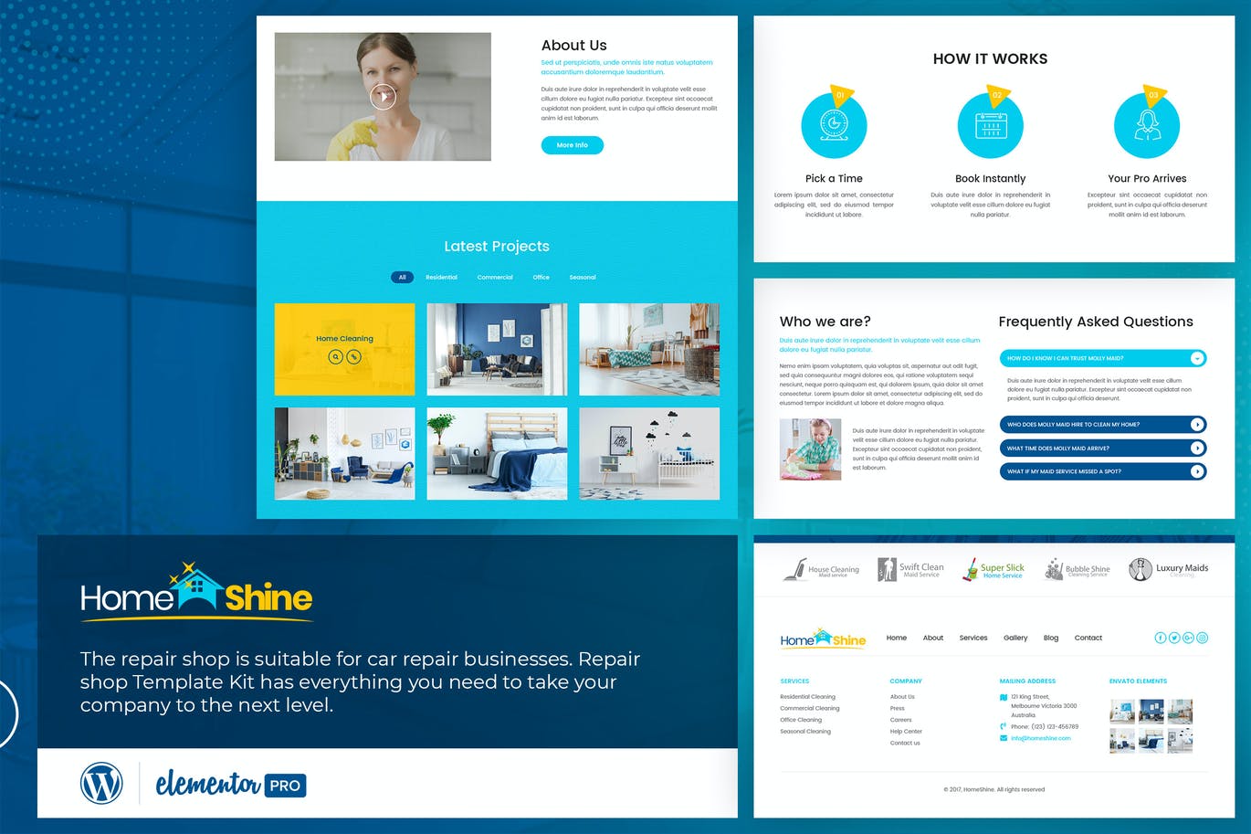 HomeShine – 清洁和洗衣  Elementor Template Kit