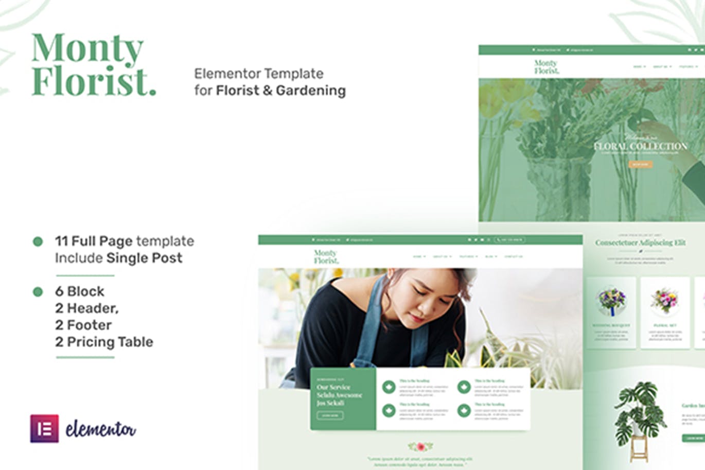 Monty Florist – F花卉精品和装饰 Elementor Template Kit