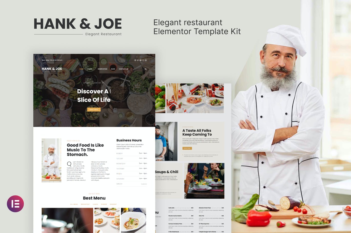 Hank & Joe – 优雅的餐厅 Elementor Template Kit