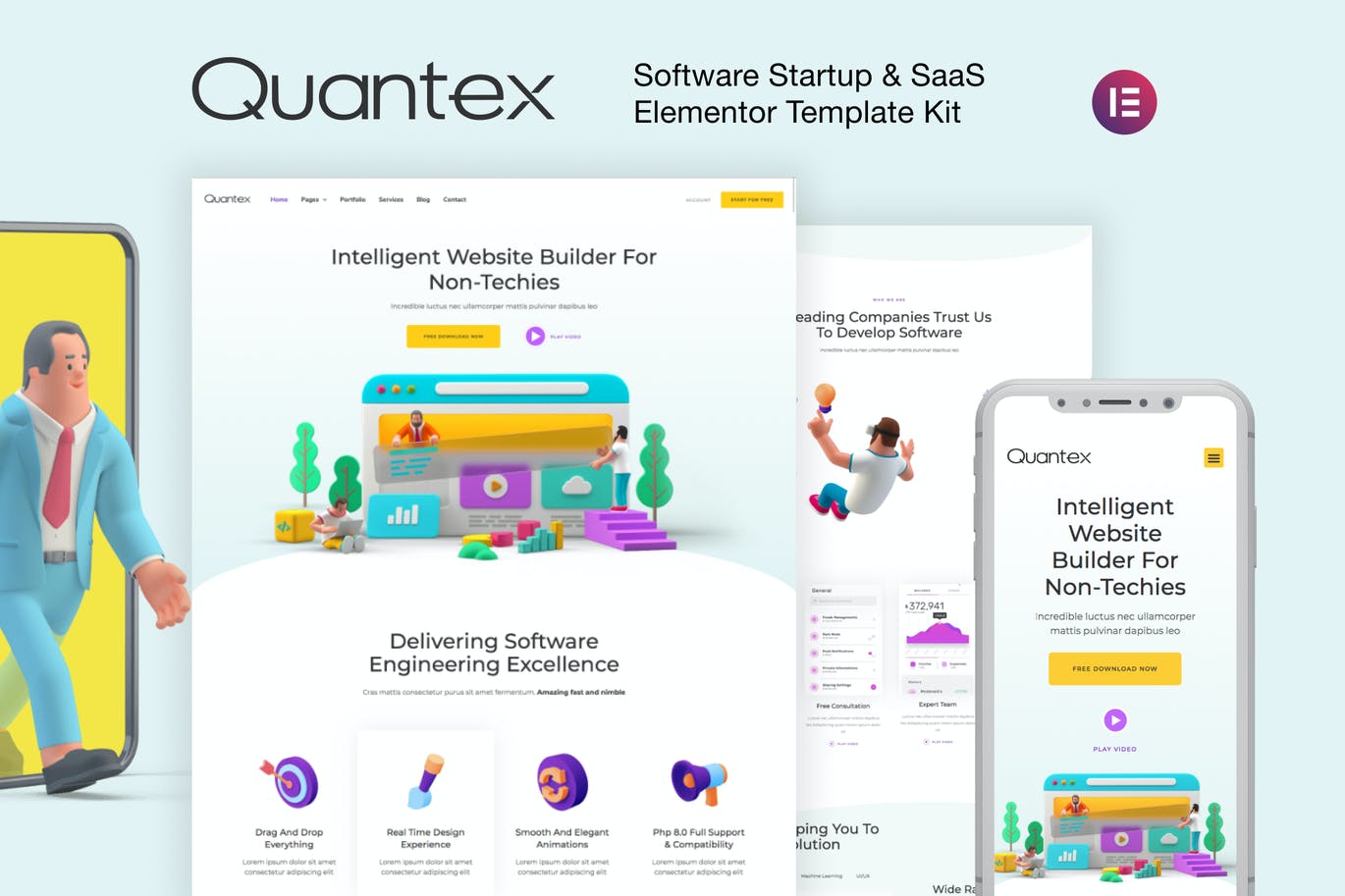 Quantex – 软件启动和SaaS Elementor Template Kit