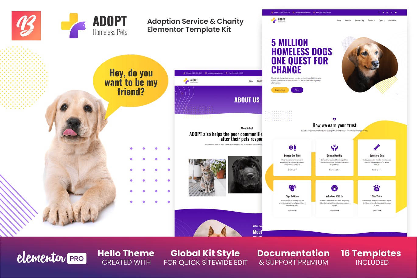 Adopt – 领养服务和慈善 Elementor Template Kit