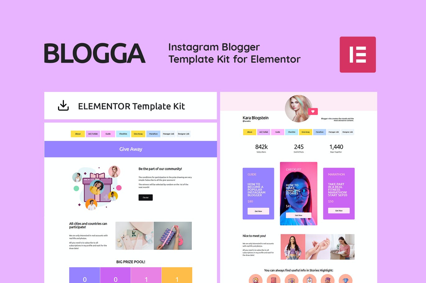 BLOGGA -Instagram博客Elementor模板工具包