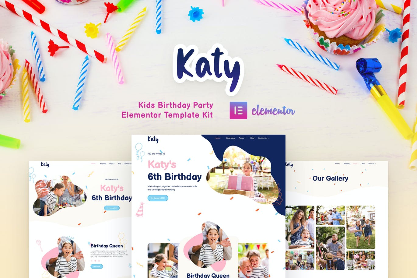Katy – 儿童生日派对策划者和邀请 Elementor Template Kit