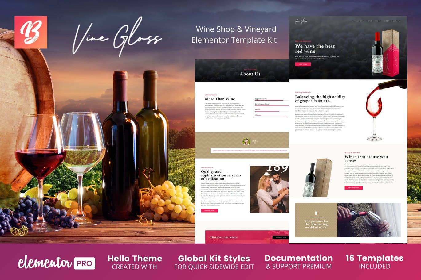 Vine Gloss -酒铺和葡萄园Elementor Template Kit