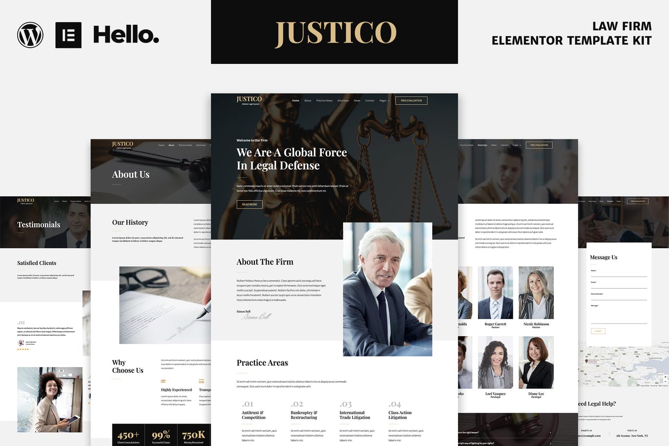 JUSTICO – 律师事务所Elementor模板工具包