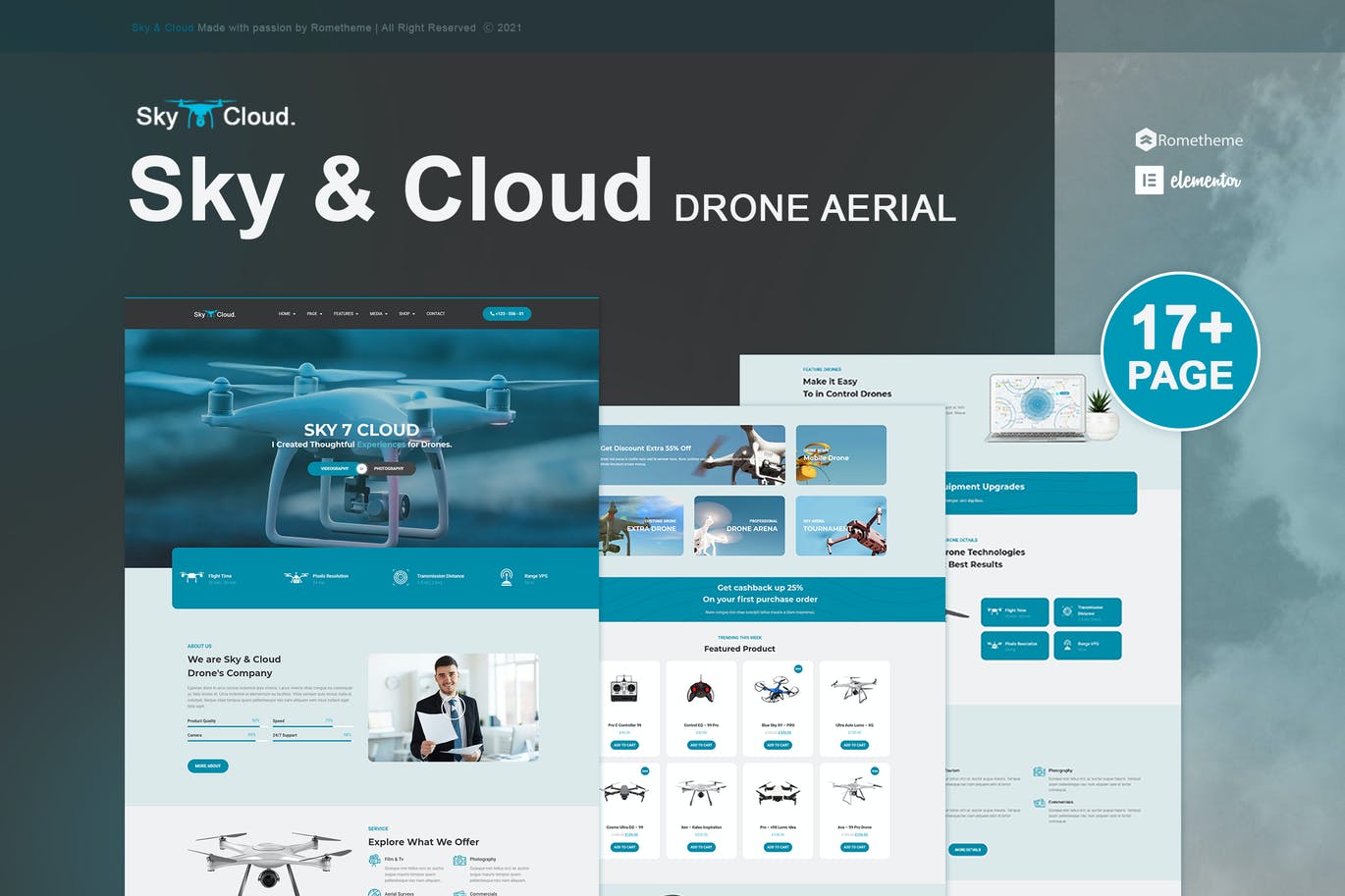 Sky&Cloud – 无人机航拍和摄像 Elementor Template Kit