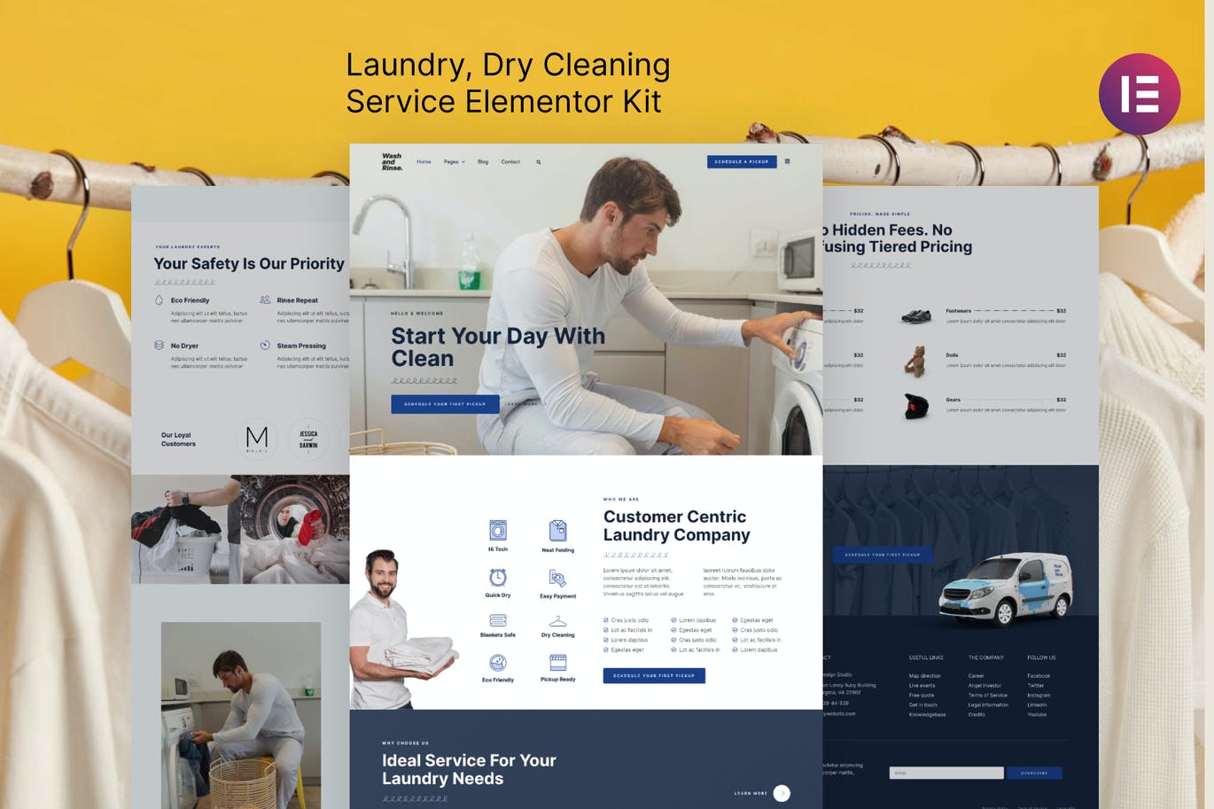 Wash & Rinse – 洗衣和干洗服务 Service Elementor Template Kit