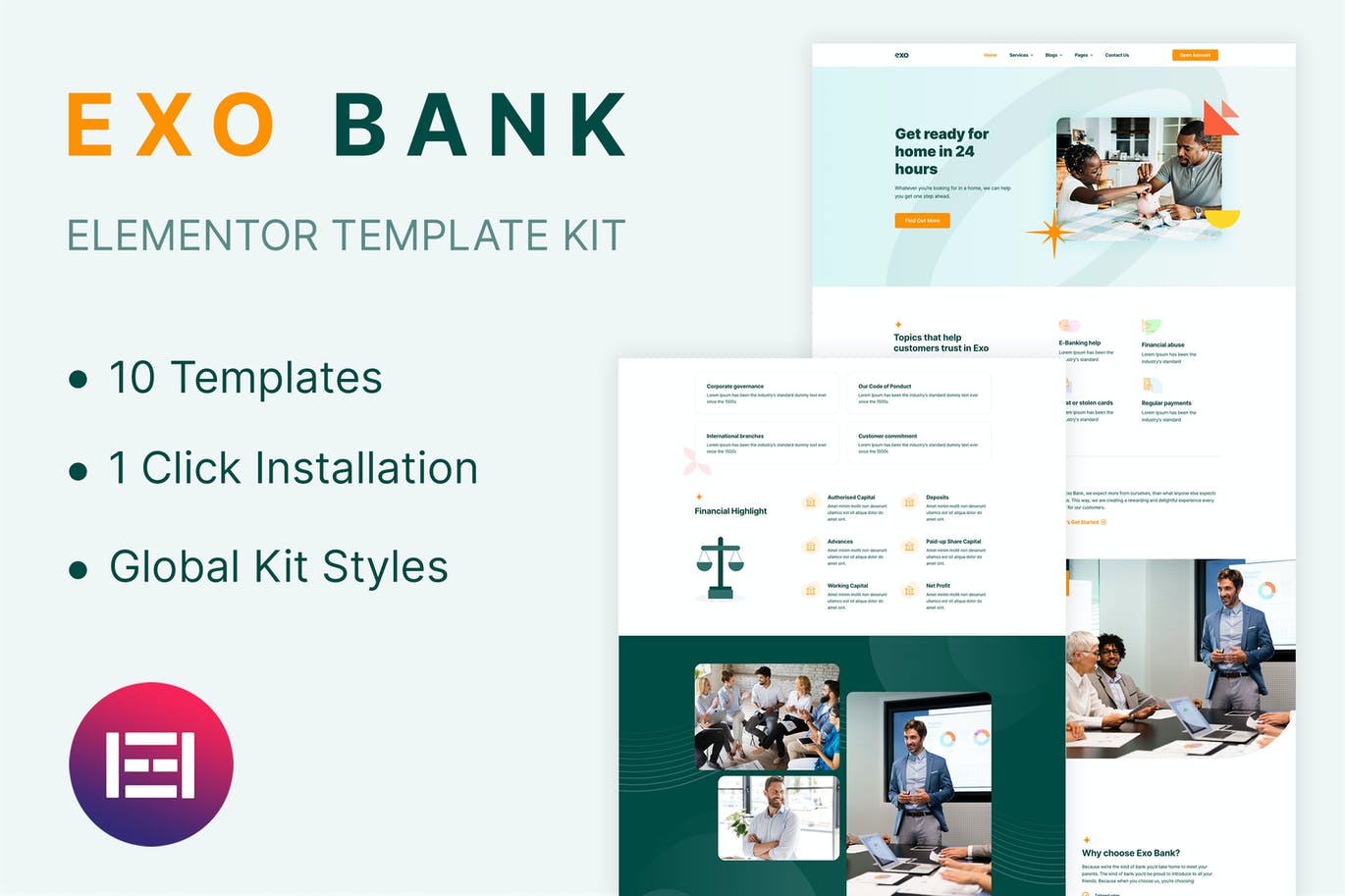 Exobank – 金融 Elementor Template Kit