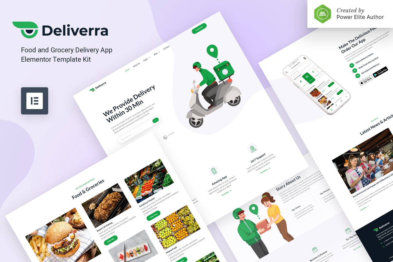 Deliverra – 食品和杂货配送应用 Elementor Template Kit