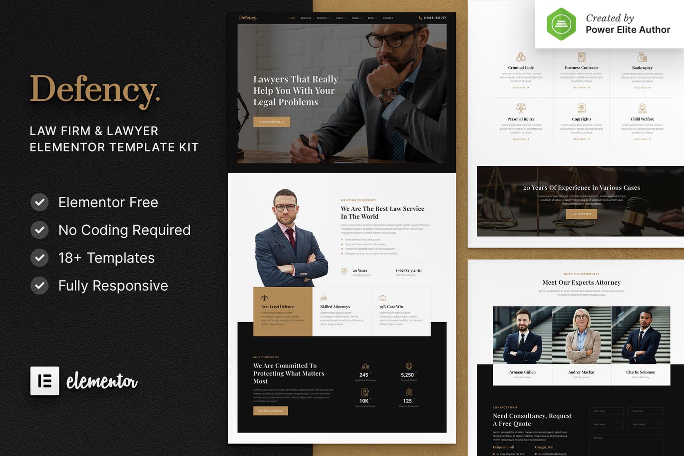 Defency – 律师事务所和律师 Elementor Template Kit