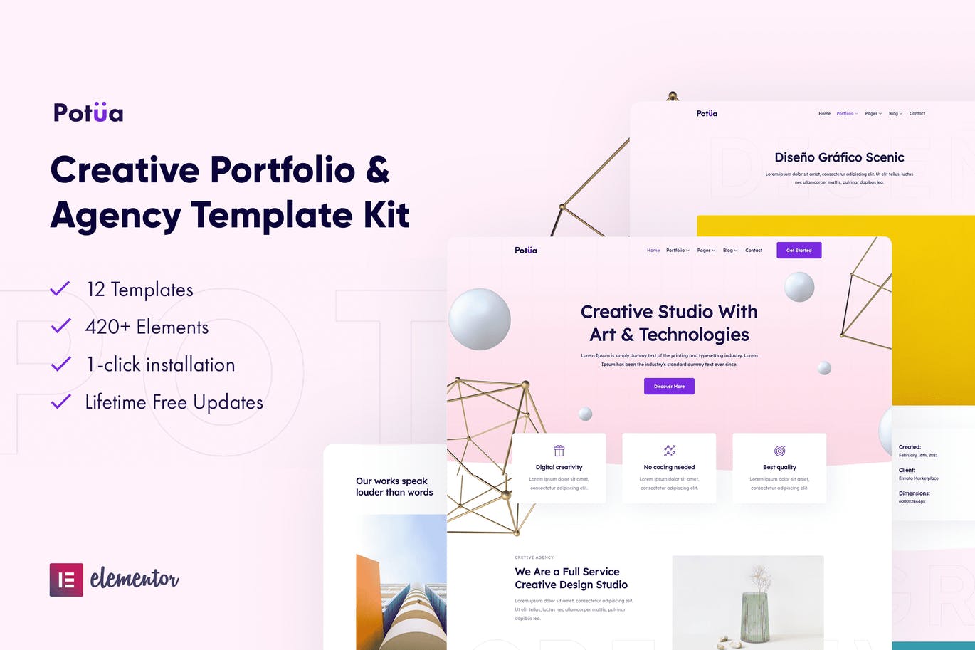 Potua – 创意组合和代理 Elementor Template Kit