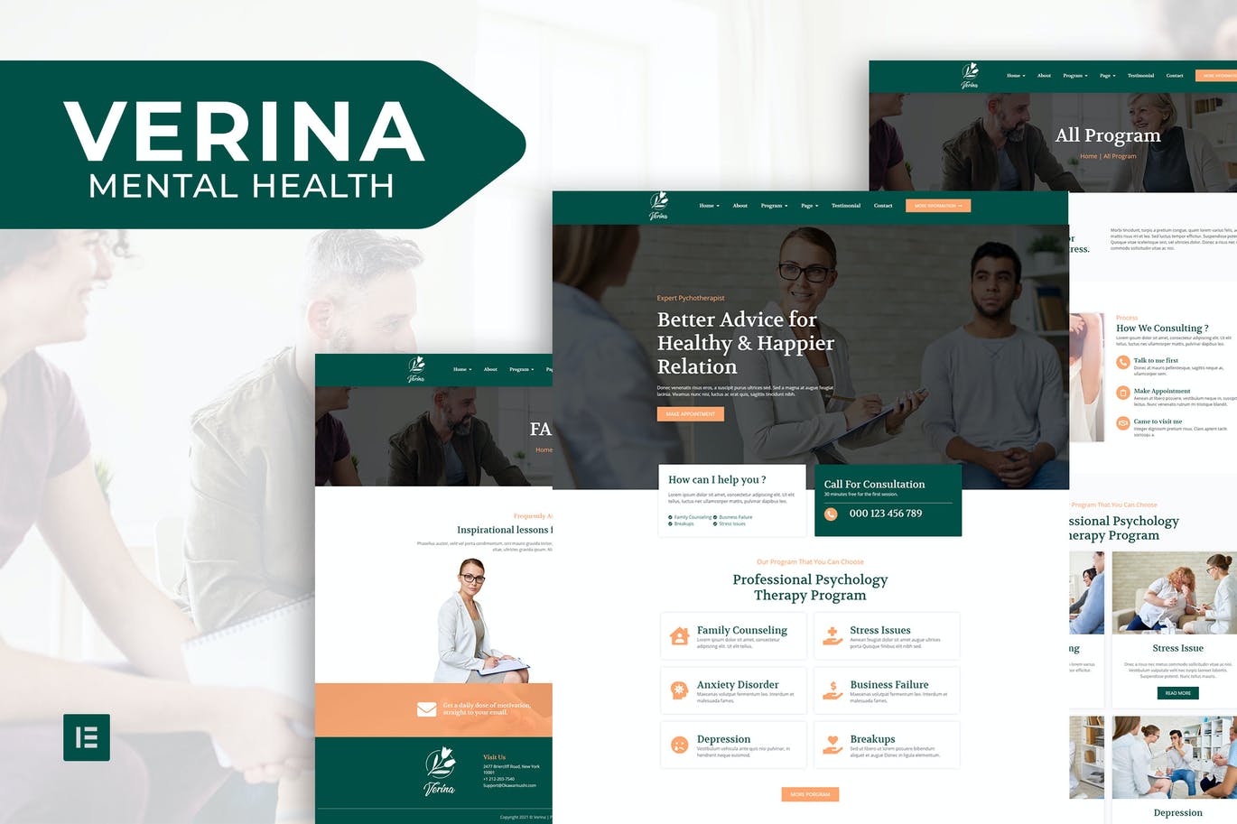 Verina -心理健康 Elementor Template Kit