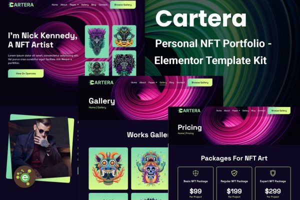 Cartera – 个人 NFT 艺术品展示 Elementor 模板工具包 WordPress后台管理