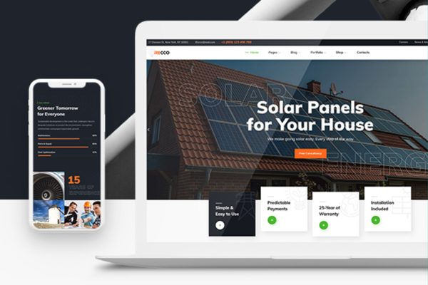 iRecco v1.2.0 – 风力和太阳能发电网站模板带后台 WordPress 主题