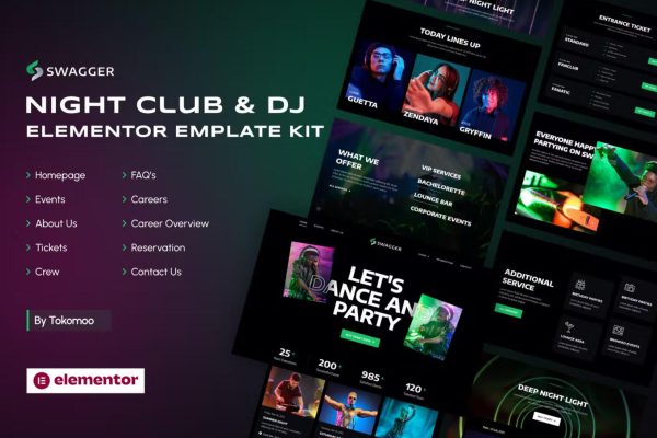 酒吧夜总会和 DJ网站模板 Elementor 模板套件