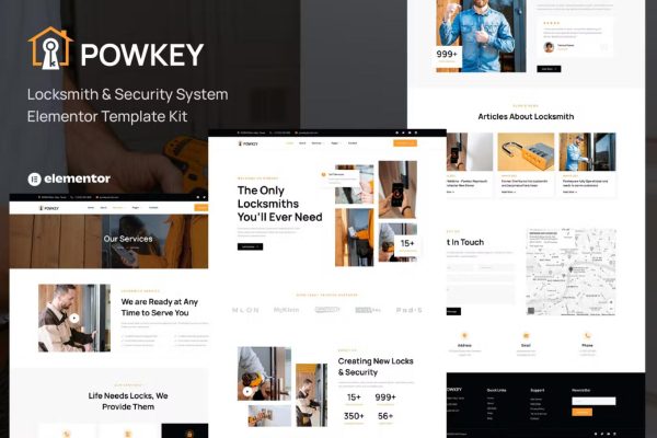 Powkey – 智能门锁和安防系统 Elementor 模板套件