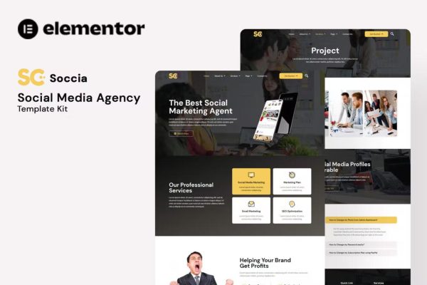 Soccia – 全媒体营销公司WordPress网站模板 Elementor Template Kit