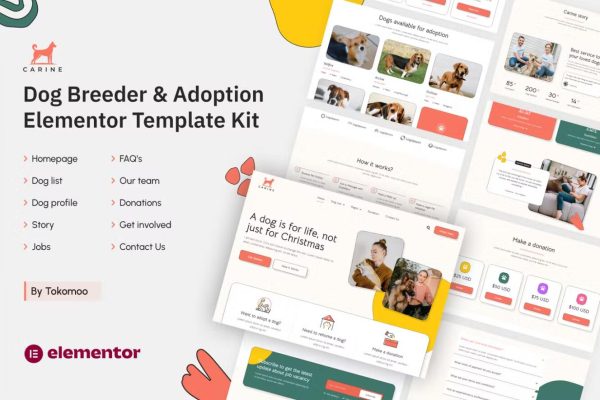 Carine | 宠物医院宠物用品宠物护理网站模板 Elementor Template Kit