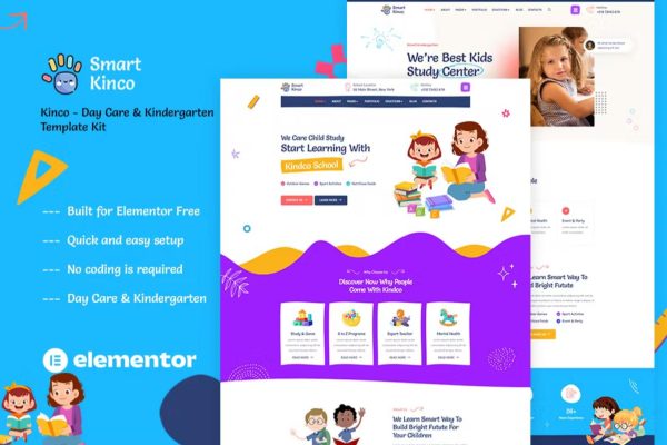 托班,早教中心,幼儿园网站模板 Elementor Template Kit – Kinco