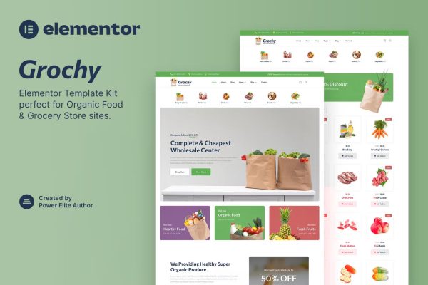 Grochy – 蔬菜水果日用百货网站模板带后台 Elementor Template Kit