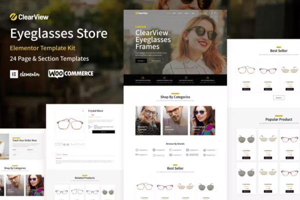 ClearView – 眼镜和眼镜商店 WooCommerce Elementor 模板套件
