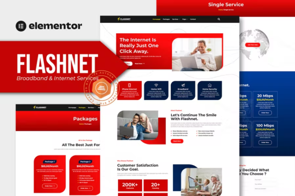 Flashnet – 宽带和电信互联网提供商 Elementor 模板套件