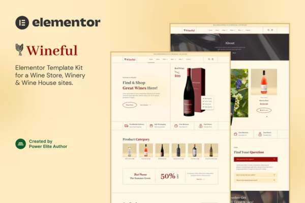 Wineful – Wine Store & Winery Elementor 模板套件