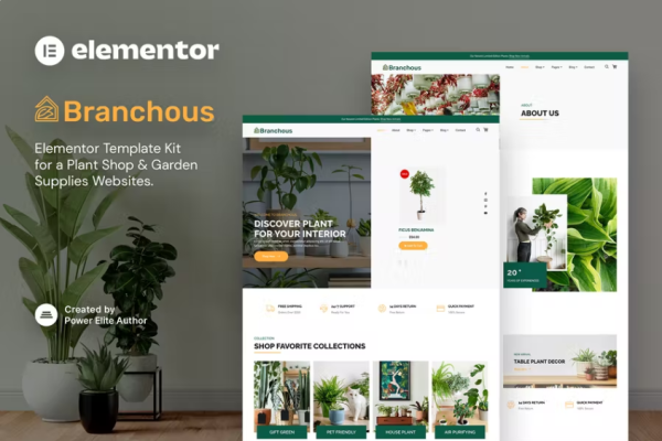 Branchous – 植物和花园商店 Elementor 模板套件