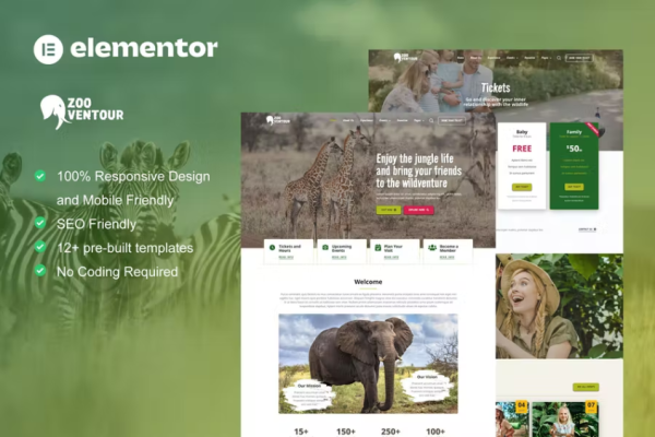 Zooventour – Safari 和 Zoo Elementor Pro 模板套件