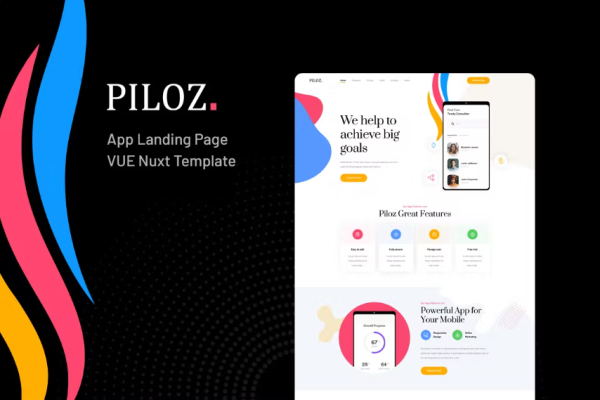 Piloz – Vue Nuxt 应用登陆页面模板