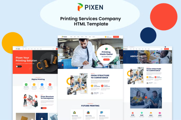 Pixen – 印刷服务公司 HTML5 模板