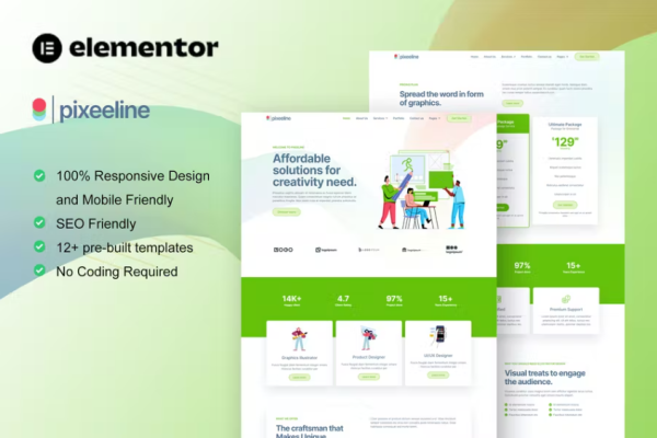 Pixeeline – Graphics Illustration Freelance & Creative Agency Elementor Template Kit