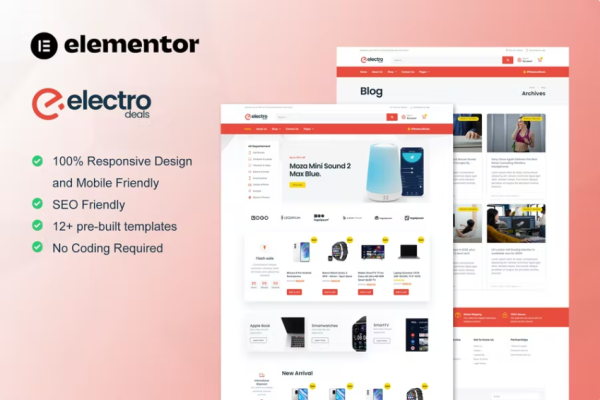 ElectroDeals – Woocommerce 电子商店 Elementor 模板套件